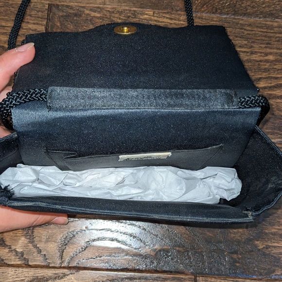Vintage Evening Bag Mini Crossbody Sequin Black Satin - Picture 8 of 10